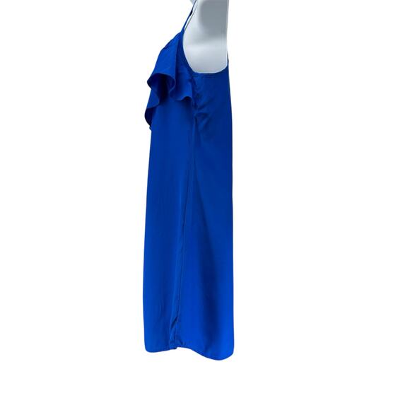 Britt Ryan 100% Silk Saphire Blue Mini Shift Dress Ruffle Top Spaghetti Strap XS - Picture 3 of 6